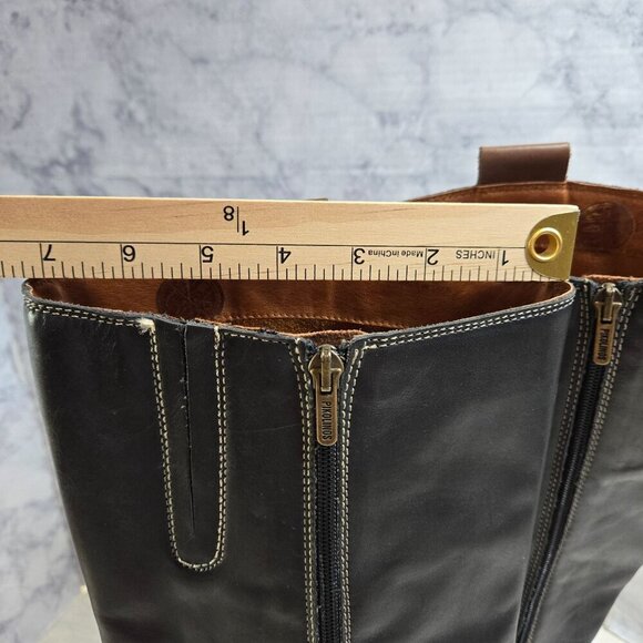 Pikolinos Garda Riding Boots Womens 41 US 10.5-11 Black Leather Brown Braid Trim - Picture 13 of 16